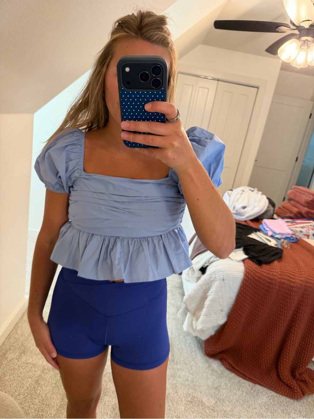 Altar'd State Light Blue Puff Sleeve Peplum Crop Top